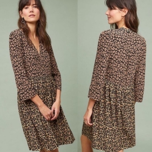 Anthropologie Maeve Juno Animal Printed V-Neck Dress Size Small - Picture 1 of 10